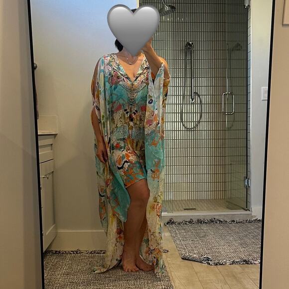 ❌SOLD❌ $849 Camilla 100% silk Retro’s Rainbow Long Sheer Overlay Dress coverup - Picture 15 of 16